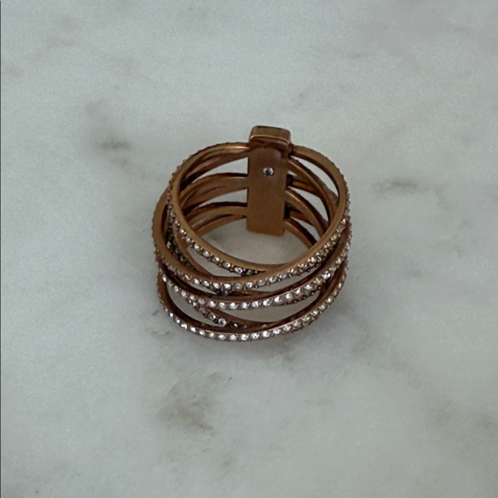 Michael Kors Rose Gold Tone Large Intertwined CZ Ring. Size 7